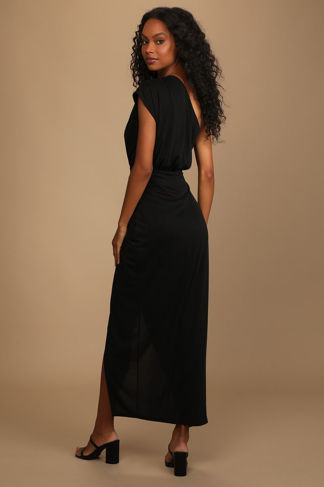 - Maxi Dress Dress Lulus Dress One-Shoulder Maxi Black - - Knit Maxi