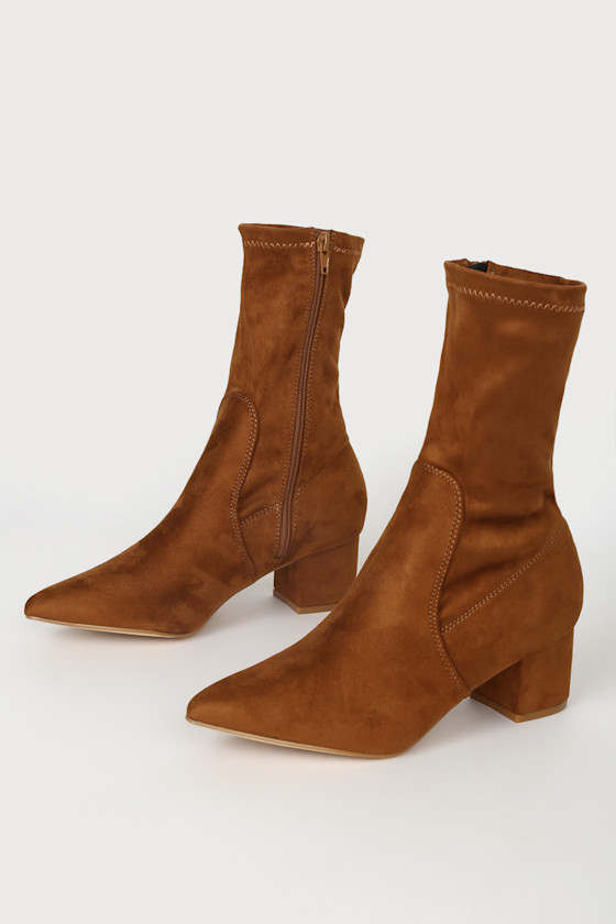 Dwyla Tan Suede Pointed-Toe Sock Boots 2