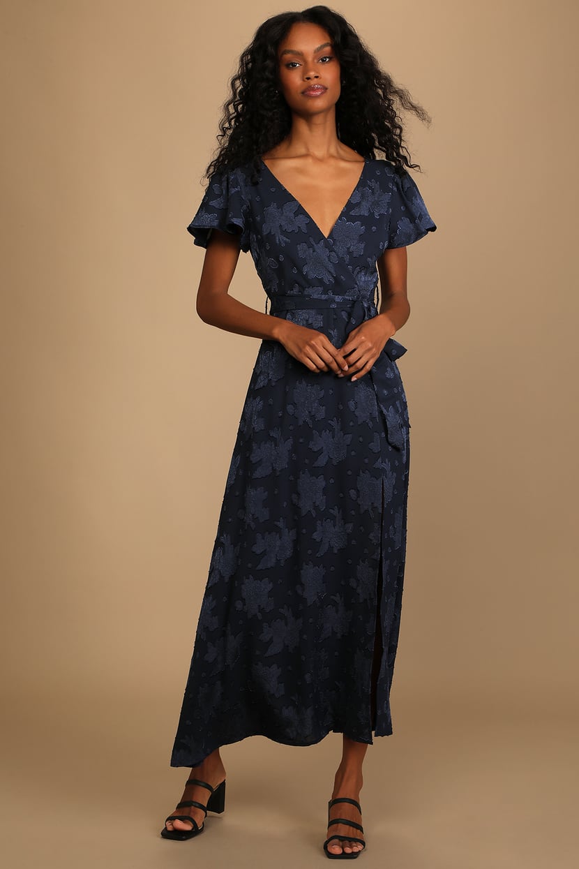 Navy Blue Maxi Dress - Jacquard Maxi Dress - Surplice Maxi Dress - Lulus