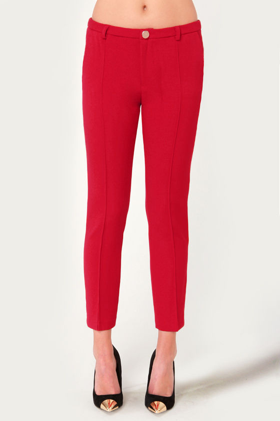red cropped pants womens
