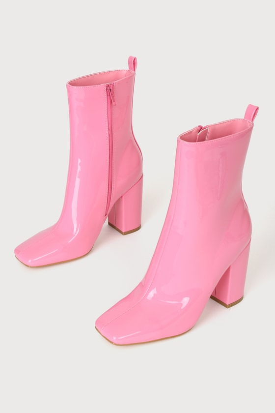 Pink Boots - Mid-Calf Boots - Patent Boots - High Heel Boots - Lulus