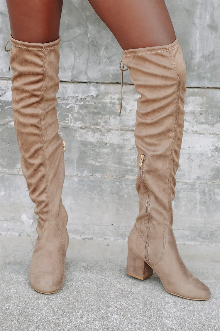 over the knee taupe boots
