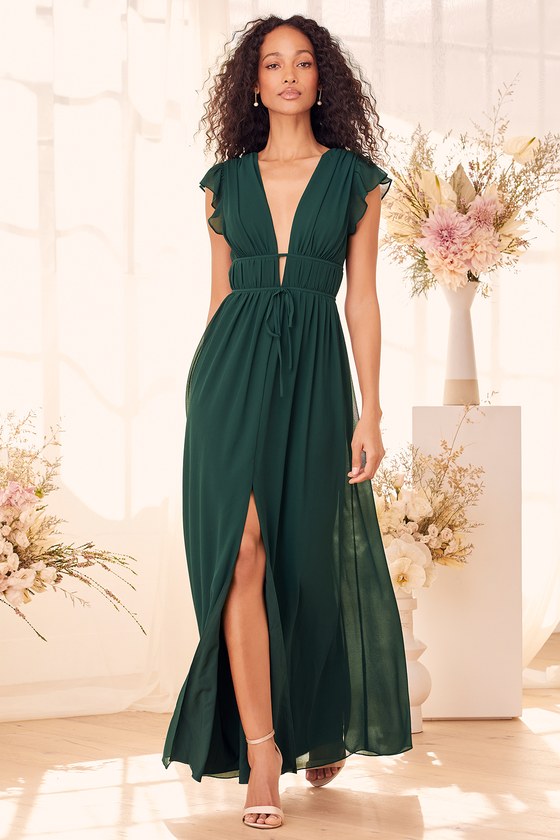 I'm All Yours Emerald Green Ruffled Maxi Dress