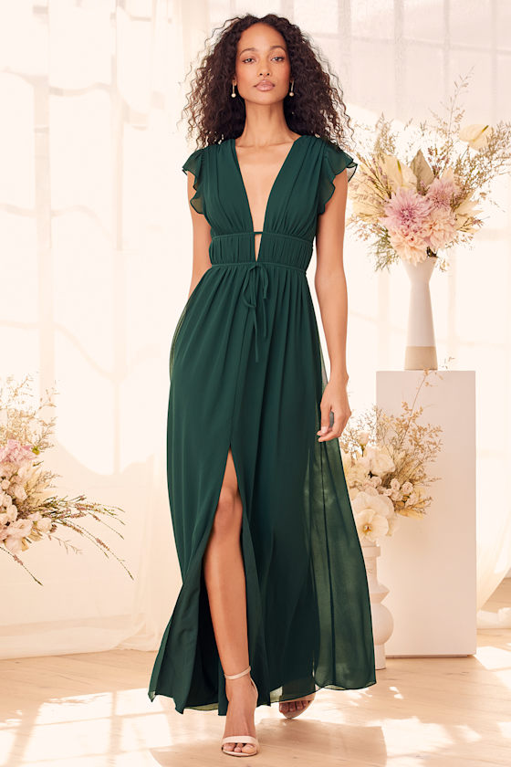Emerald Green Maxi Dress Chiffon Maxi Dress Ruffled Maxi Lulus