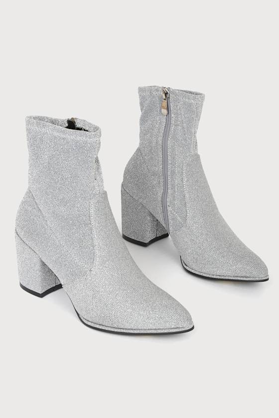 Viviyana Silver Sparkly Ankle Sock Boots 3
