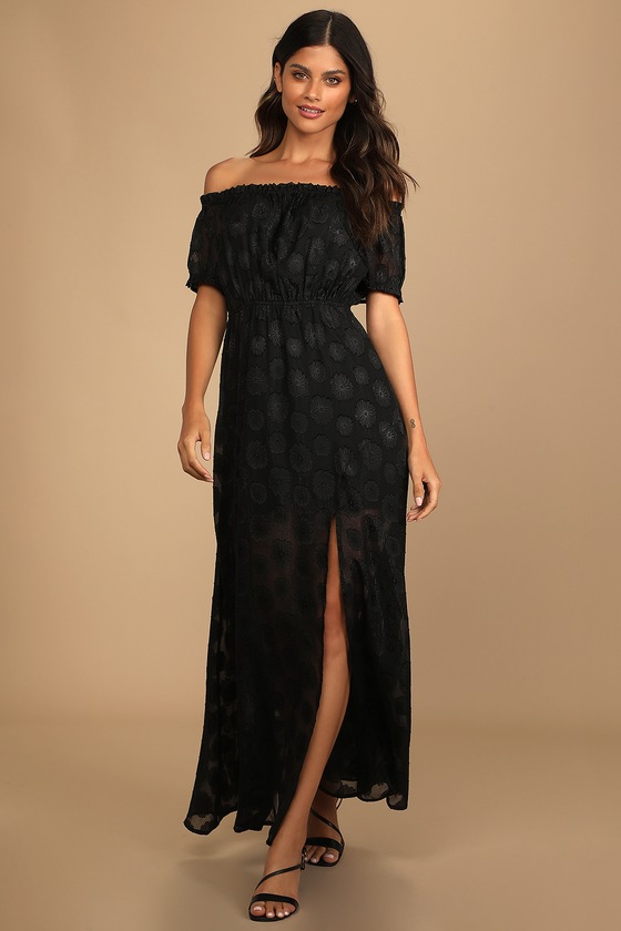 Black floral off best sale the shoulder maxi dress