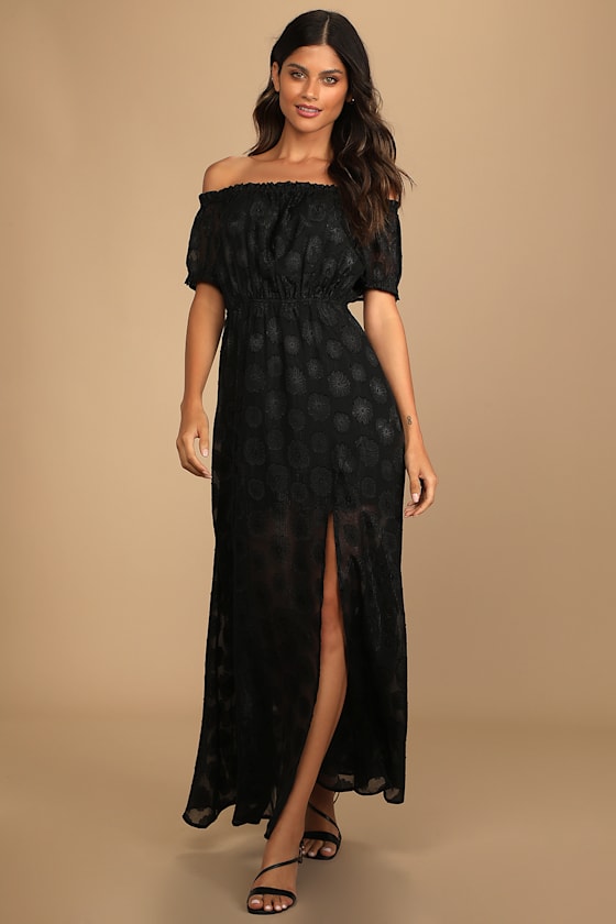 Shining Time Black Floral Jacquard Off-the-Shoulder Maxi Dress 4