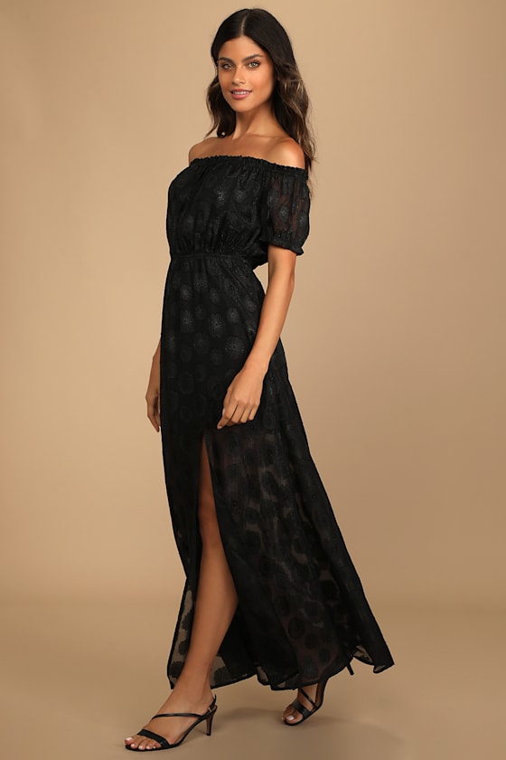 Shining Time Black Floral Jacquard Off-the-Shoulder Maxi Dress 5