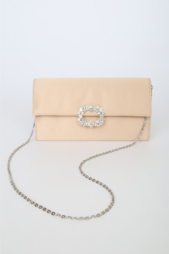 Keep It Glam Light Nude Satin Rhinestone Clutch 3