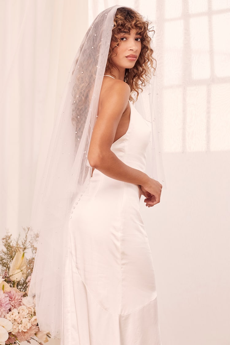 White Veil - Pearl Veil - Wedding Veil - Bridal Veil - Tulle Veil - Lulus