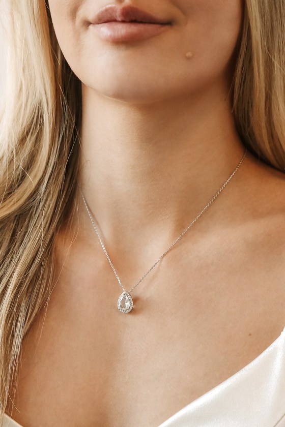 Sterling Silver Necklace - Rhinestone Necklace - Necklaces - Lulus