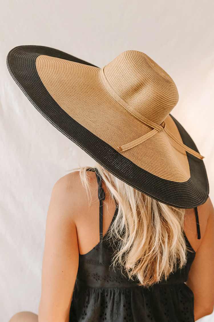 Chic Tan and Black Sun Hat Augusta Kettle Brim Sun Hat | Chic Summer Hats for Women main image 4