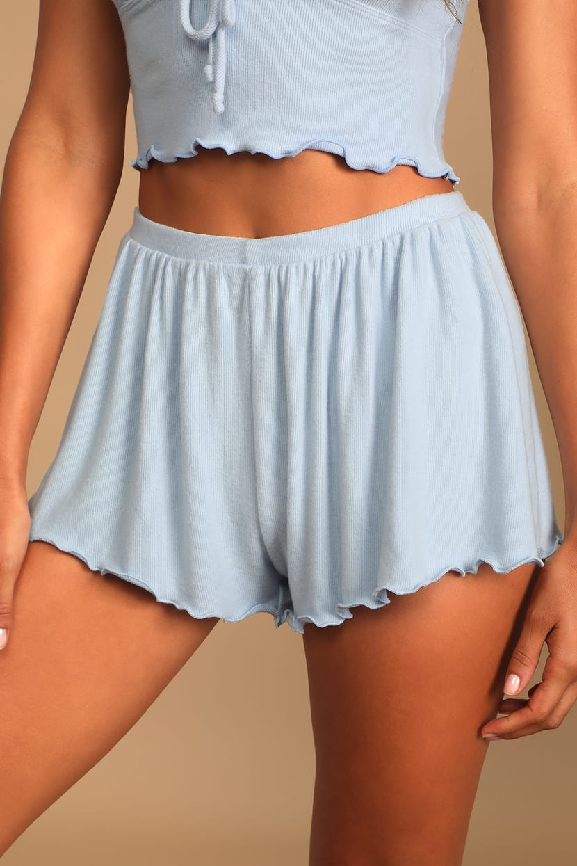 NIA Flounce Lounge Shorts - Blue Lounge Shorts - Knit Shorts - Lulus
