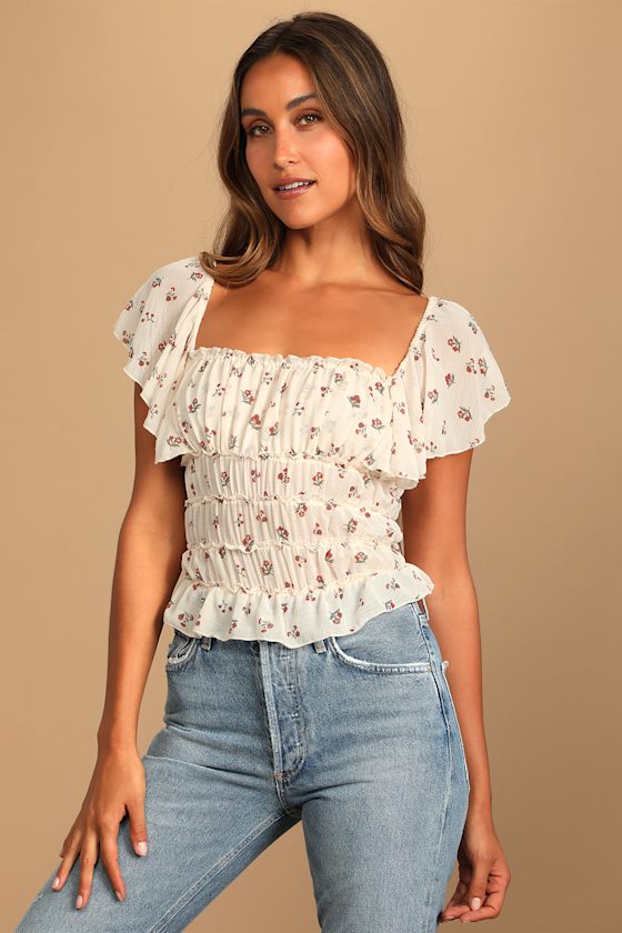 Free People Juliet Printed Bodysuit - Cream Floral Print Bodysuit - Lulus