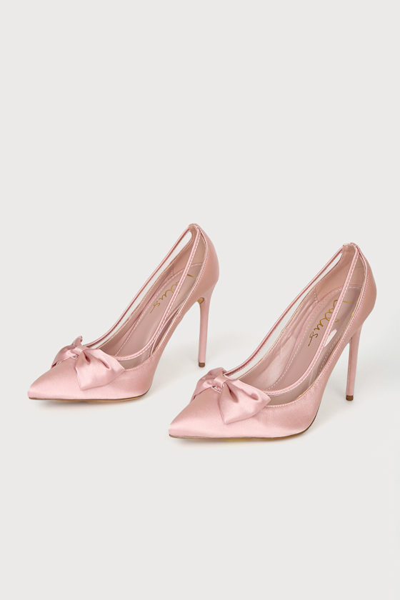 Kampbell Blush Satin Pointed-Toe Bow Pumps 2