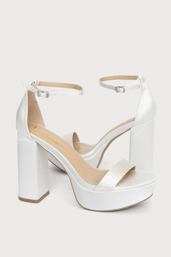 Arrabella Ivory Satin Platform Ankle Strap Heels 2
