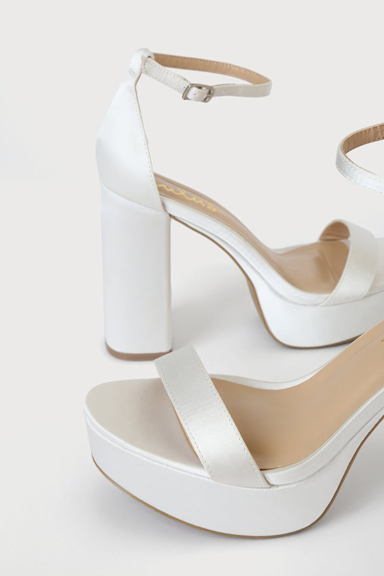 Arrabella Ivory Satin Platform Ankle Strap Heels - thumbnail 4