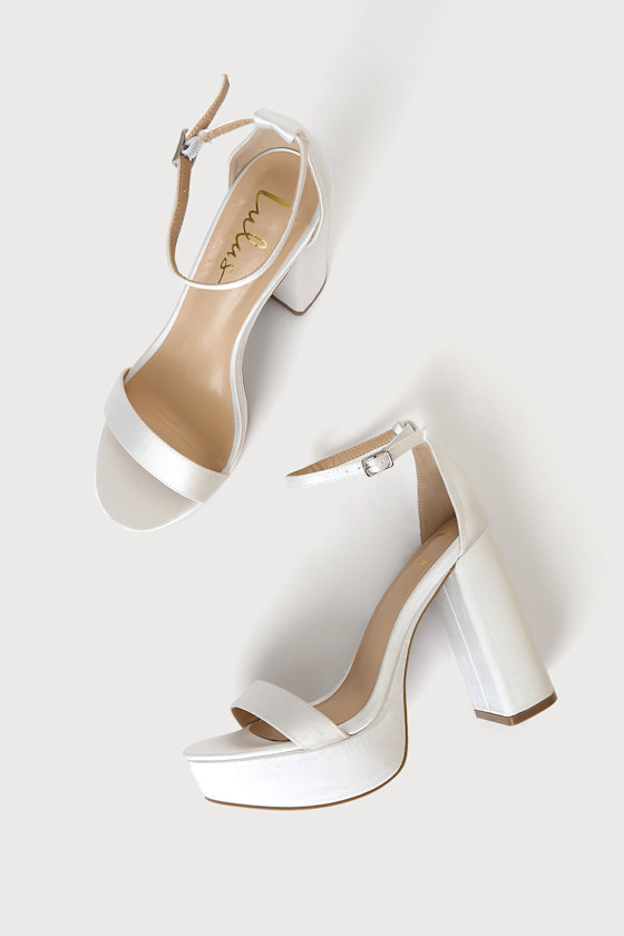 Arrabella Ivory Satin Platform Ankle Strap Heels - thumbnail 5