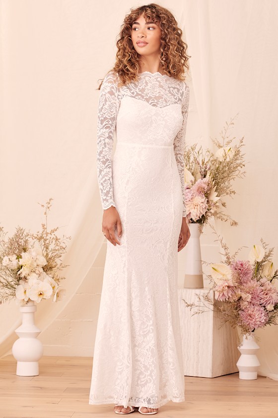 Farida White Lace Long Sleeve Maxi Dress 14