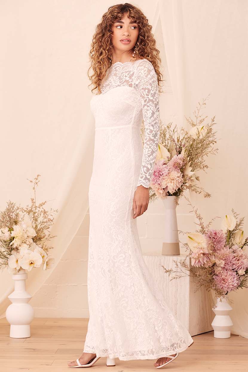 White Maxi Dress - Lace Maxi Dress - Long Sleeve Maxi - Gown - Lulus