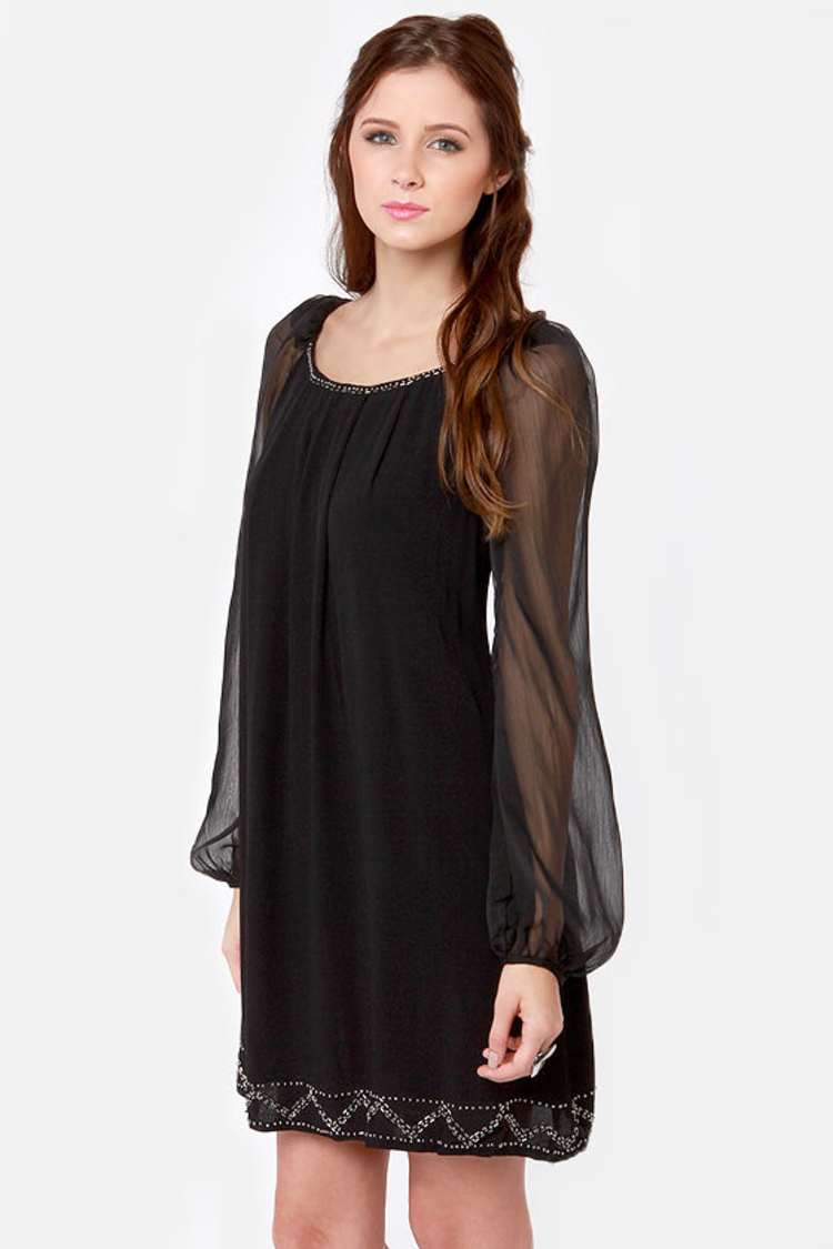 Lovely Beaded Dress - Black Dress - Shift Dress - $53.00 - Lulus