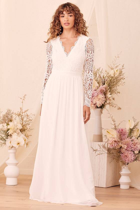 Awaken My Love White Long Sleeve Lace Maxi Dress