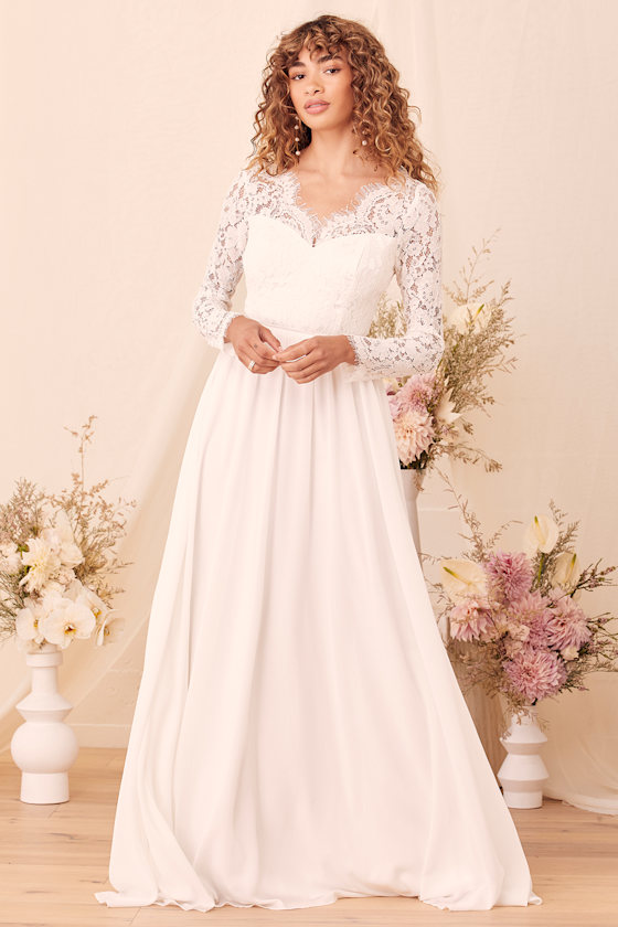 Forever Starts Tonight White Lace Long Sleeve Maxi Dress 14