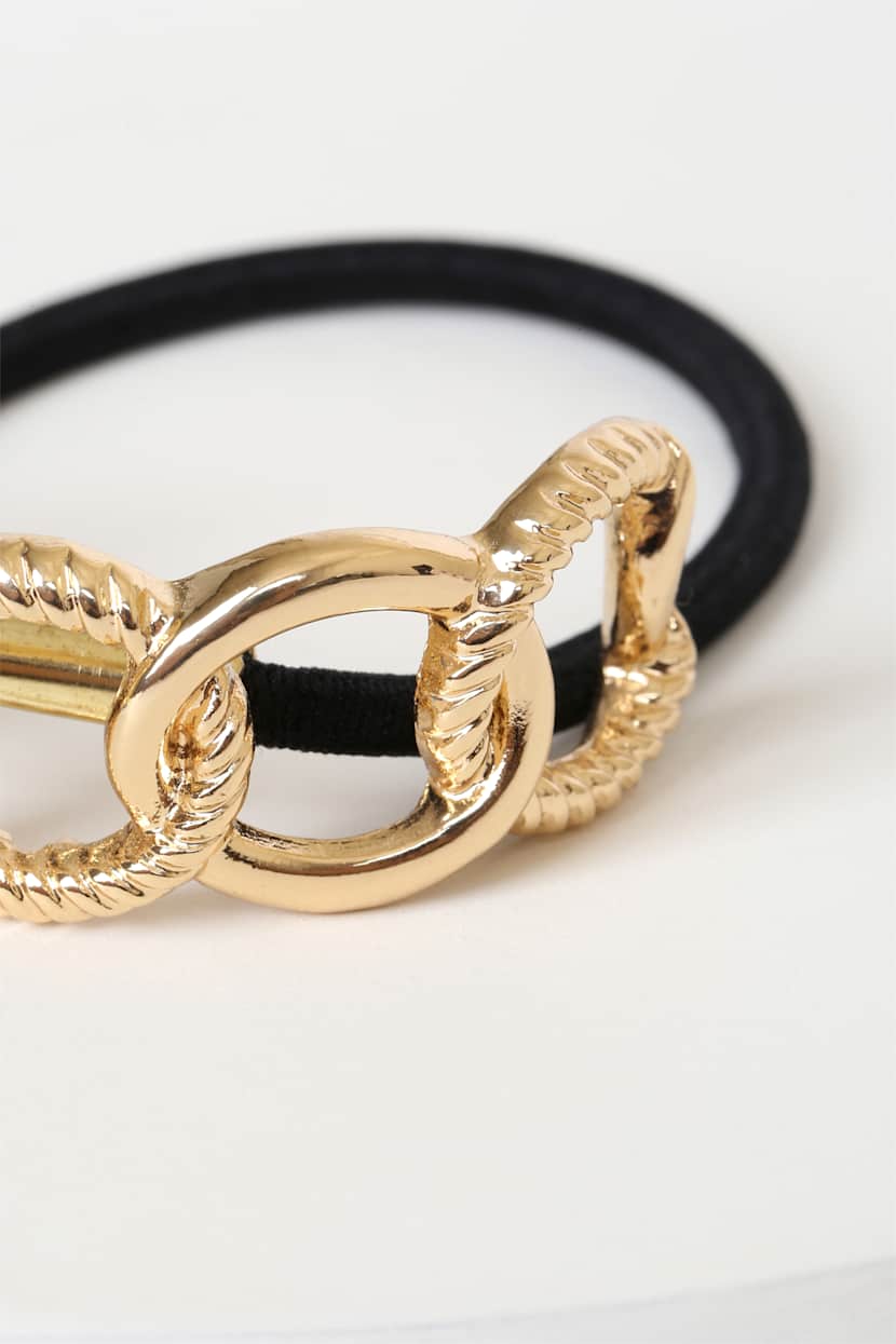 Black Hair Tie - Chain Link Hair Tie - Chain Ponytail Holder  display picture 2