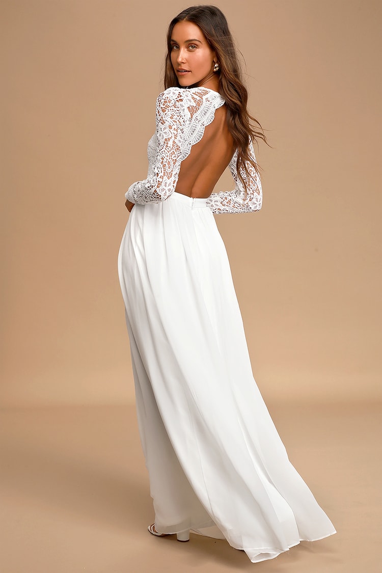 White Dress - Maxi - Lace Dress - Long Sleeve Dress - Lulus