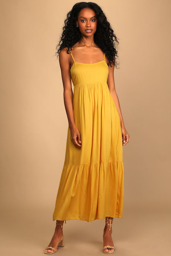 Sunshine Love Mustard Yellow Tiered Maxi Dress 5