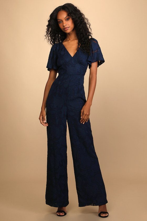 Tall Women's LTS Navy Blue Lace Back Jumpsuit | Long Tall Sally