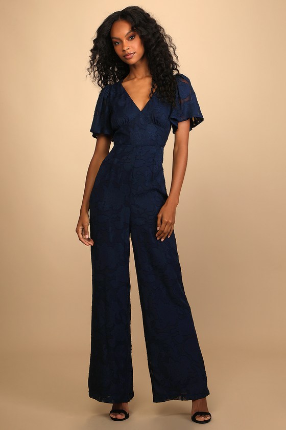 Dark Blue Elegant Short Sleeves Jumpsuit