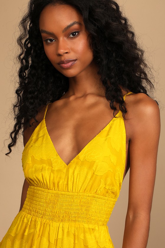 Mustard Yellow Jumpsuit - Jacquard Jumpsuit - Wide-Leg Jumpsuit - Lulus