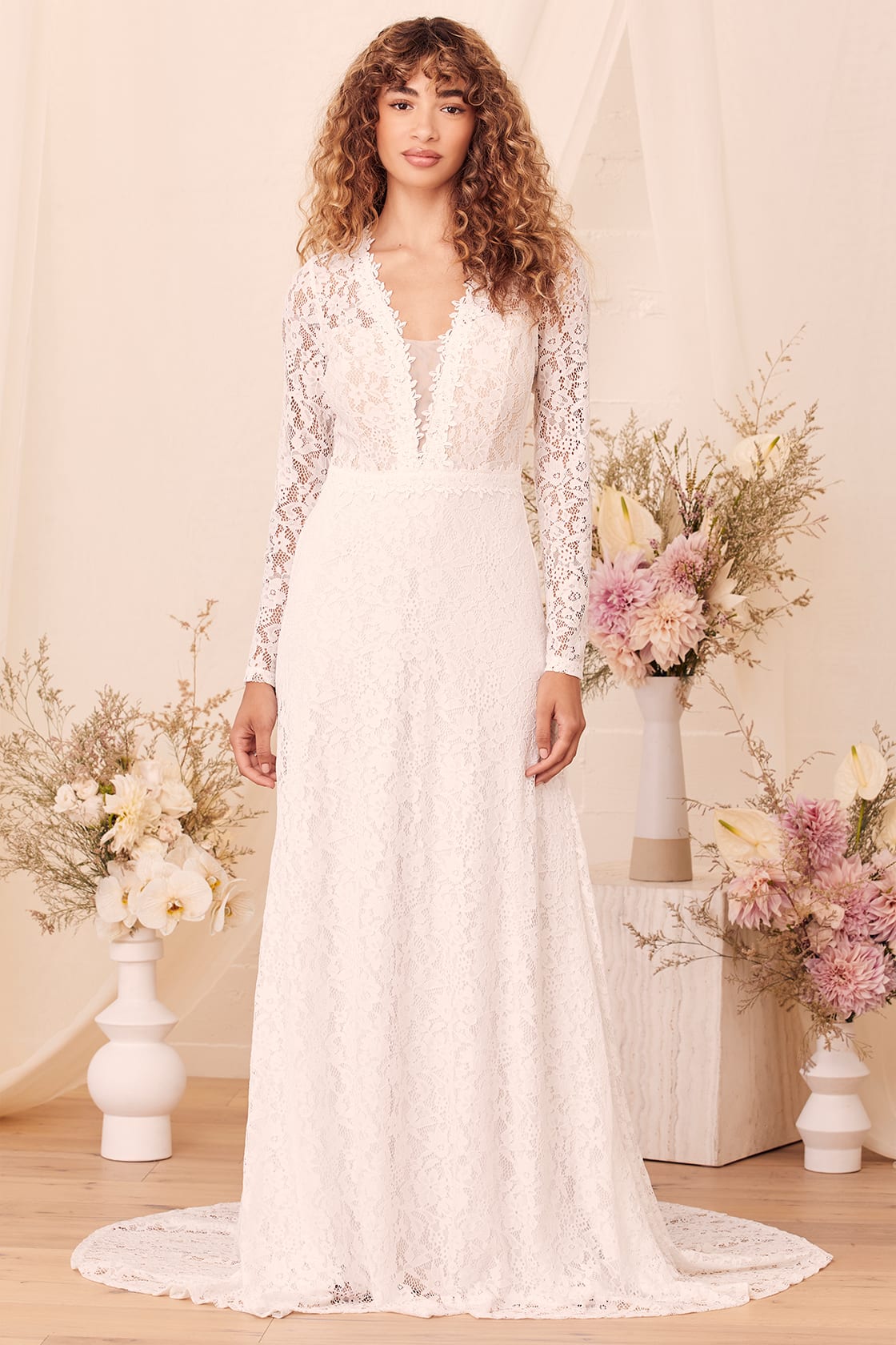 Hold This Promise White Lace Long Sleeve Maxi Dress
