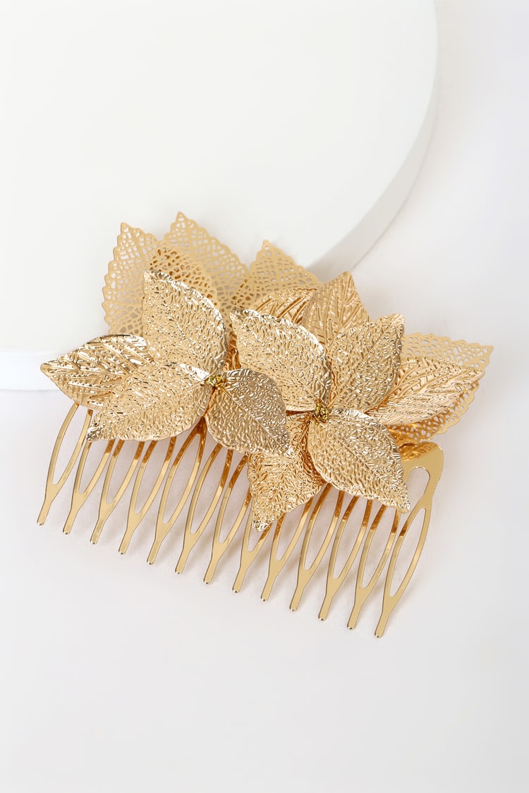 Gold Hair Comb - Leaf Barrette - Three-Dimensional Leaf Barrette - Lulus