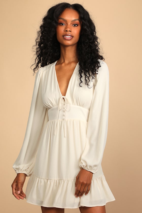 Absolutely Amazing Cream Long Sleeve Skater Mini Dress 4