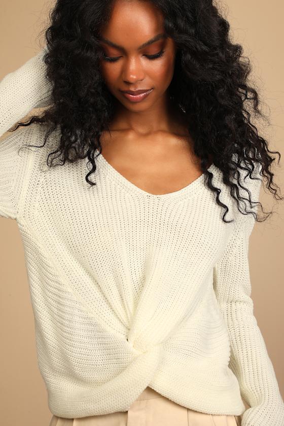 トップス LIBERE CHEEKY KNIT SWEAT / IVORY Natural Wonder Striped Knit Sweater- Ivory