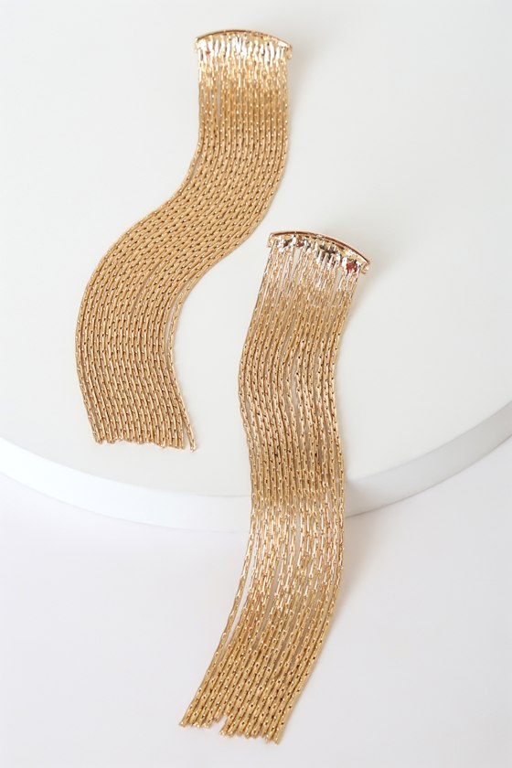 Shimmering Showers Gold Fringe Drop Earrings 2