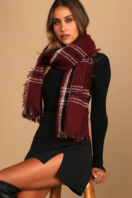 Cider Sipping Burgundy Multi Plaid Oversized Scarf 3