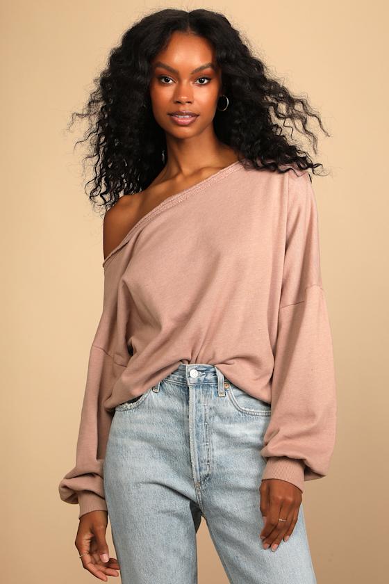 Get to Know You Dusty Rose One-Shoulder Pullover Sweatshirt 11
