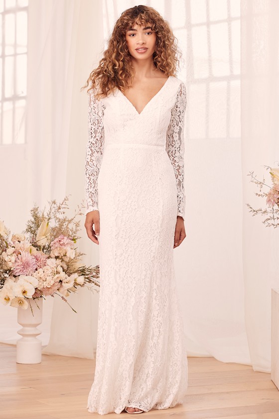 Natural Beauty White Lace Long Sleeve Maxi Dress 8