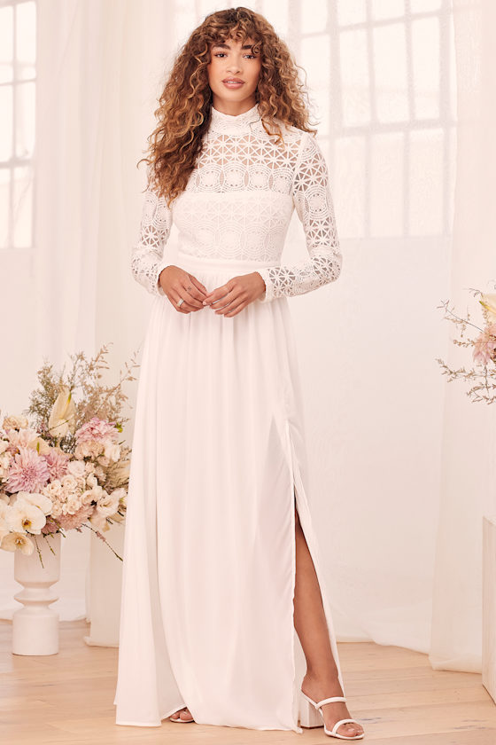 In Dreams White Long Sleeve Lace Maxi Dress 8