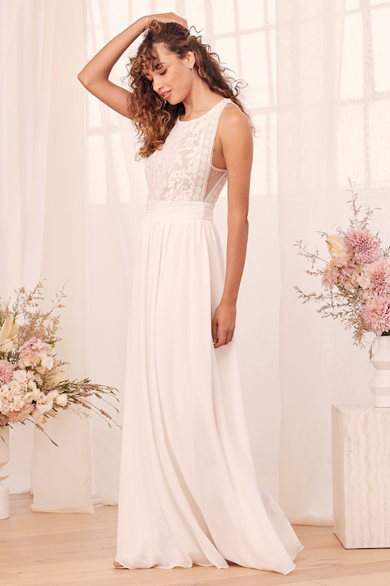 Lovely White Dress Floral Lace Dress Maxi Dress Lulus