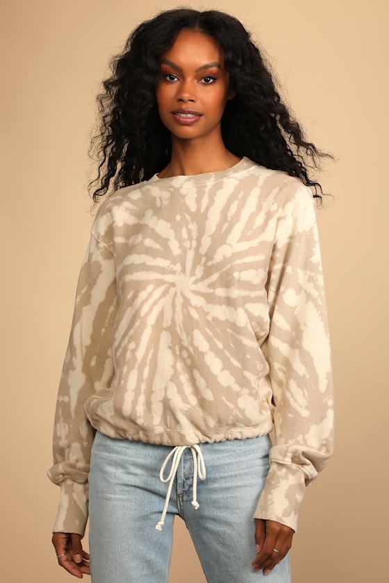 Mellow Moment Tan Tie-Dye Drawstring Pullover Sweatshirt 14