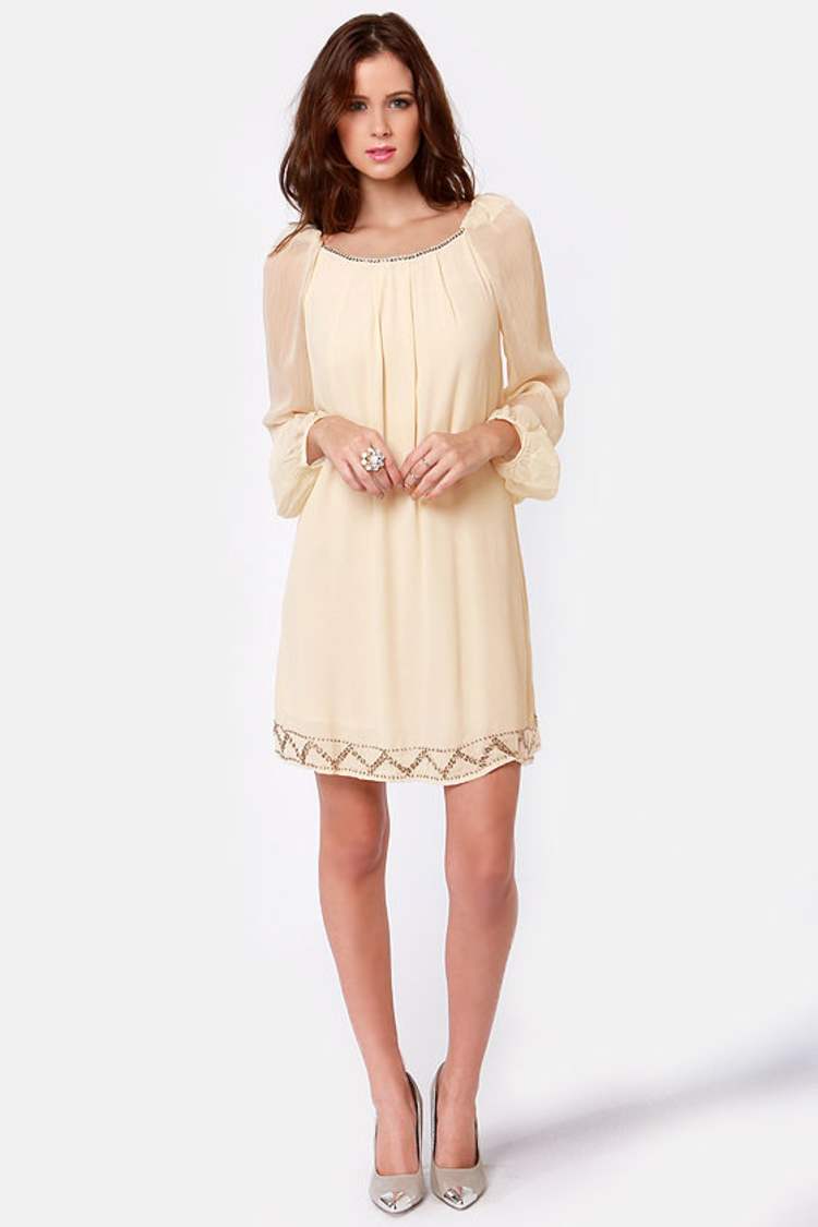 white christmas dresses 60s Cream Lace Mini Shift Sleeveless Roll Neck Dress main image 1