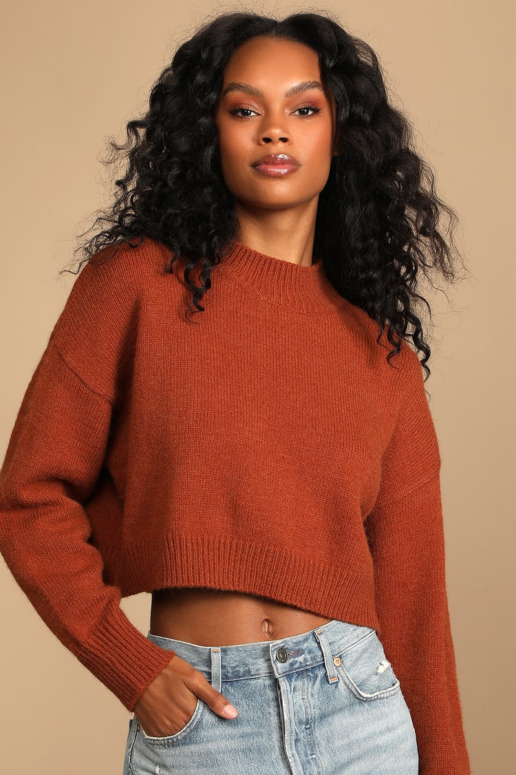 Cropped Rust Sweater - Rust Orange Sweater - Women's Sweaters - Lulus