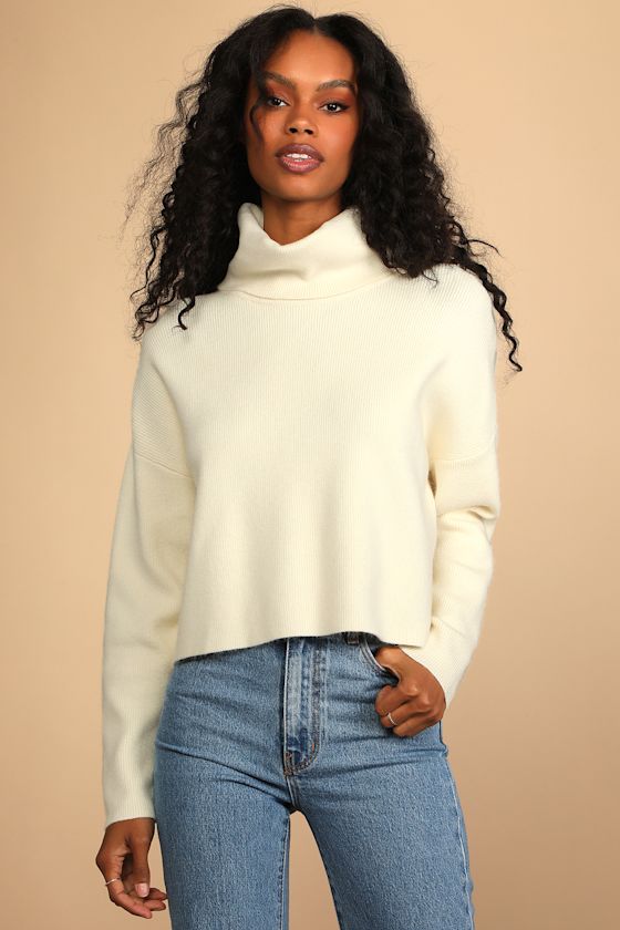 Ivory Sweater Cowl Neck Sweater Knit Cowl Neck Sweater Lulus