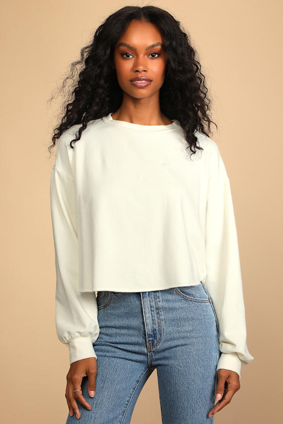 In My Vibe Ivory Pullover Crew Neck Cropped Sweatshirt 13