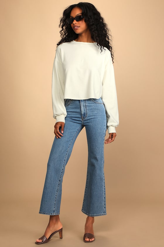 In My Vibe Ivory Pullover Crew Neck Cropped Sweatshirt 14