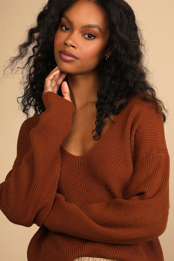 Trendy Brown Sweater - Cozy Sweater Top - Long Sleeve Knit